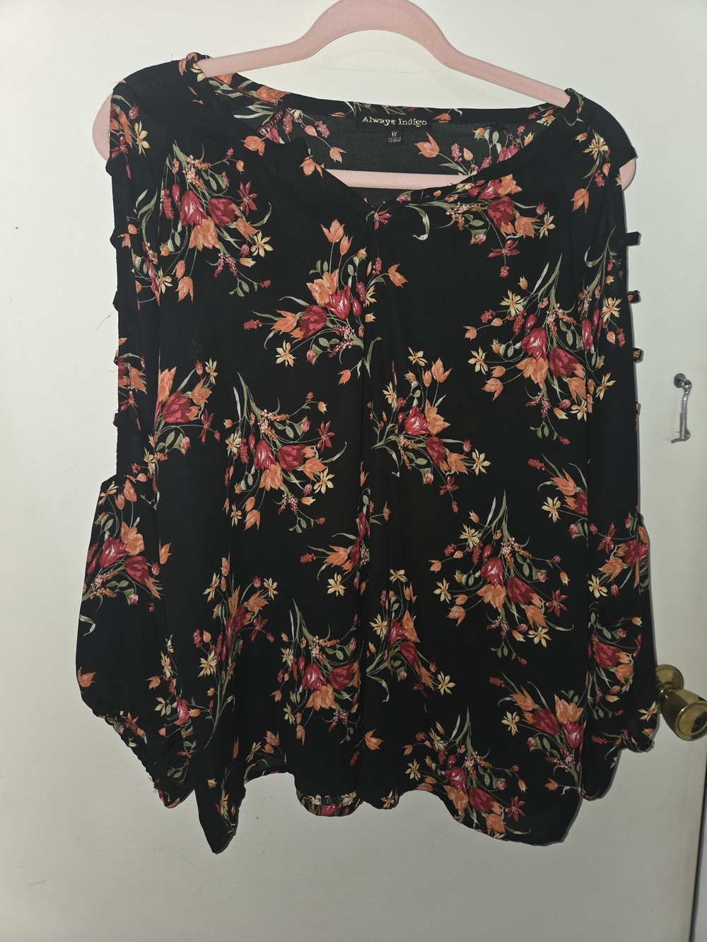 Always Indigo Black Floral Cold-Shoulder Blouse